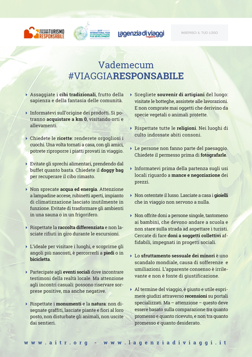 #ViaggiaResponsabile: il Vademecum per le agenzie