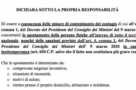 Coronavirus, come funziona l’autocertificazione per gli spostamenti