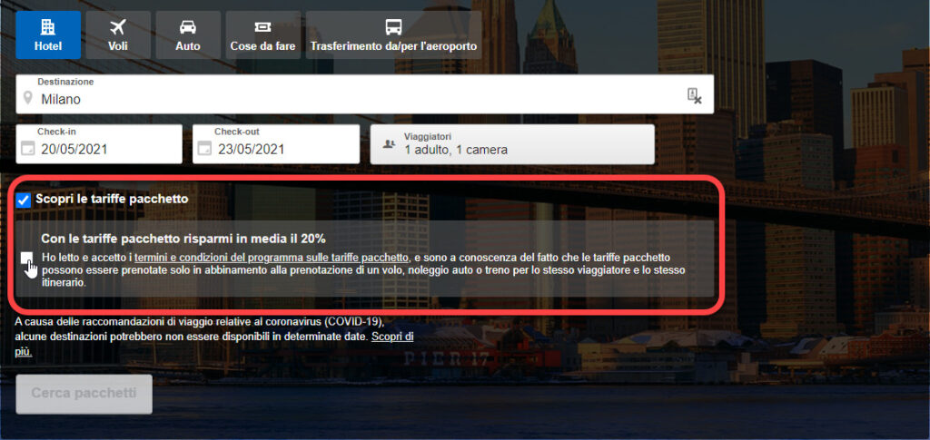 Expedia Taap Tariffe