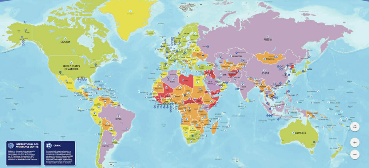 Viaggi di lavoro, la risk map aggiornata di International Sos