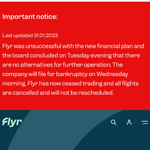 flyr nota ufficiale sito web fallimento