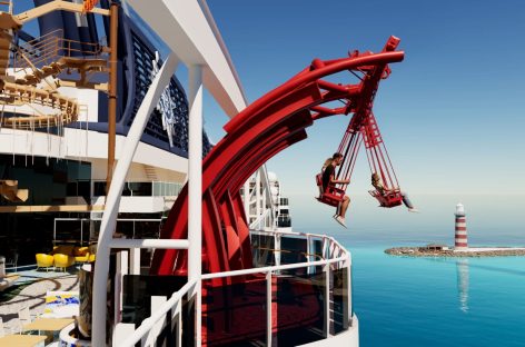 Arriva Cliffhanger, la giostra sospesa a 50 metri sul mare: sarà su Msc World America