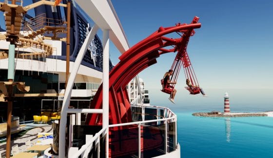 Arriva Cliffhanger, la giostra sospesa a 50 metri sul mare: sarà su Msc World America