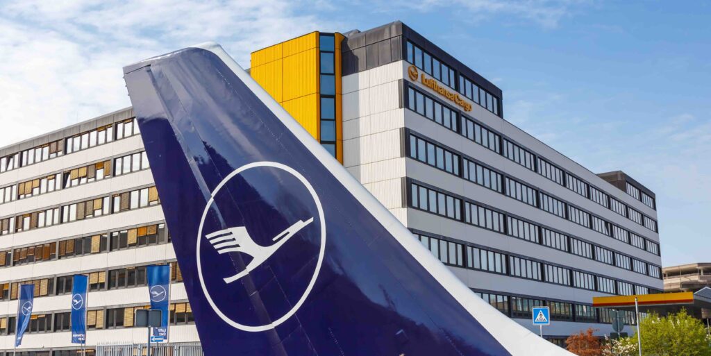 Lufthansa headquarters with tail at Frankfurt airport adobe