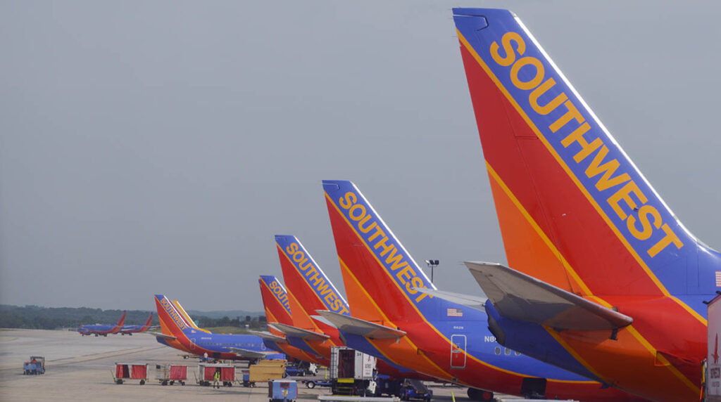 Southwest airplanes line up on the ground of Fort Lauderdale Int_adobe